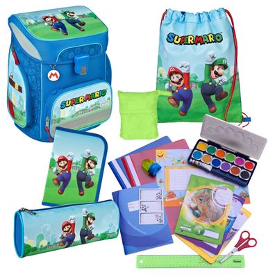 Scooli Schulranzen Super Mario 18 Teile-Set + gefüllte Federmappe Turnbeutel uvm