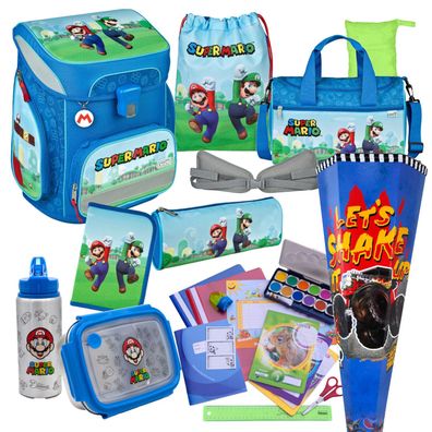 Scooli Schulranzen Super Mario großes Set m. Schultüte & viel Zubehör, insg. 23 Teile