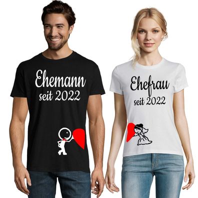 Blondie & Brownie Partner Pärchen Shirt Ehefrau Ehemann mit Wunschdatum Hochzeit