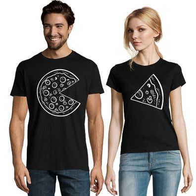 Blondie & Brownie Herren Damen Partner Pärchen Paar BFF Shirt Pizza Stück Slice