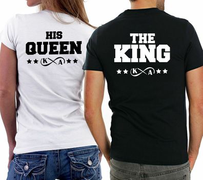 Blondie & Brownie Paar Pärchen Shirt THE KING & HIS QUEEN mit Wunschbuchstaben