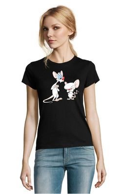 Blondie & Brownie Damen Fun Shirt Pinky And Brain Weltherrschaft Comic Cartoon