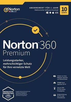 Norton 360 Premium - 10 Geräte / 1 Jahr inkl. 75GB, KEIN ABO, Download