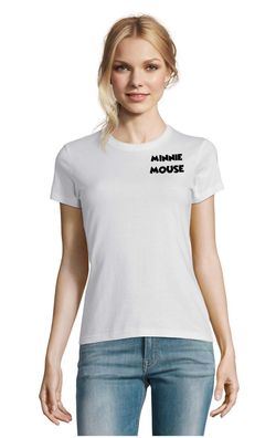 Blondie & Brownie Damen Shirt Minnie Mouse Schrift Brust Mickey Mini Donald