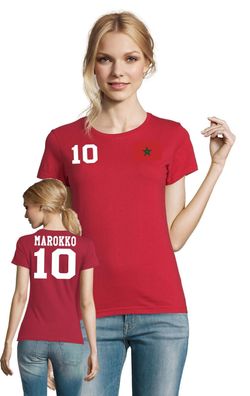 Fußball Handball Fun EM WM Damen Shirt Trikot Marokko Morocco Wunschname Nummer