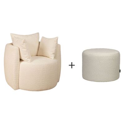 Bronx71 Sessel Ruby Bouclé und Bouclé Hocker Nora weiß