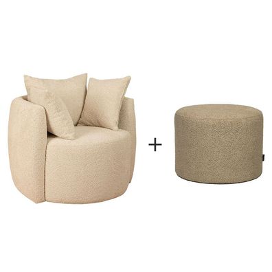 Bronx71 Bouclé Sessel Ruby und Bouclé Hocker Nora beige