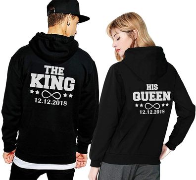 Blondie & Brownie The King His Queen Pullover Hoodie Wunschdatum Pärchen Paar