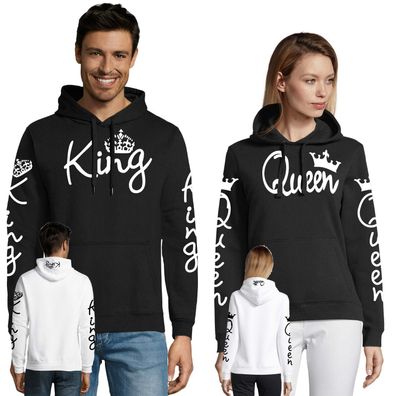 Blondie & Brownie Damen Herren All Over Print Partner Hoodie Pullover King Queen