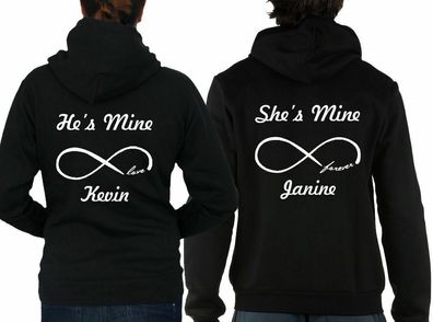 Blondie & Brownie Paar Hoodie Set HE + SHE IS MINE Pärchen Pullover Wunschnamen