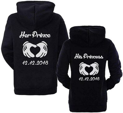 Blondie & Brownie Partner Hoodie Her Prince & His Princess Pullover Wunschdatum