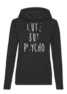 Blondie & Brownie Damen Hoodie Pullover Cute But Psycho Spruch Logo Print Nerd