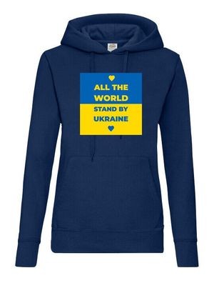 Blondie & Brownie Damen Hoodie Kapuzen Pullover All the World stand by Ukraine