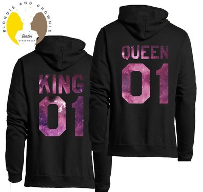 Blondie & Brownie Fun Partner Paar Unisex Kapuzen Hoodie Pullover KING QUEEN SKY