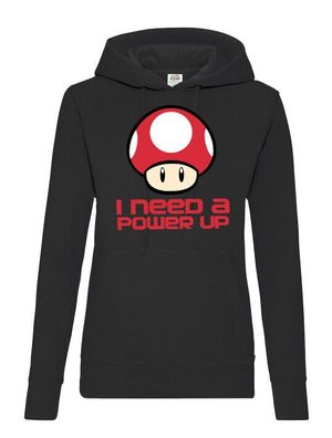 Blondie & Brownie Damen Hoodie Pullover Kapuze Power Level Up Pilz Mario Yoshi