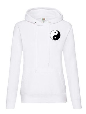 Blondie & Brownie Damen Hoodie Pullover Yin Yang Brust Zen Peace Yoga Achtsam