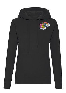 Blondie &Brownie Damen Hoodie Pullover Glücksbärchis Care Bears Lieb Stick Patch