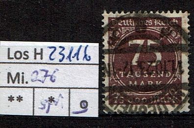 Los H23116: Deutsches Reich Mi. 276, gest., gepr. INFLA