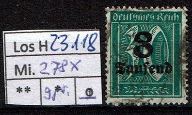 Los H23118: Deutsches Reich Mi. 278 X, gest., gepr. INFLA