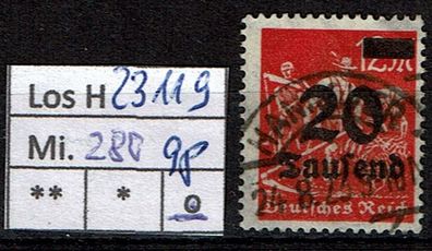Los H23119: Deutsches Reich Mi. 280, gest., gepr. INFLA