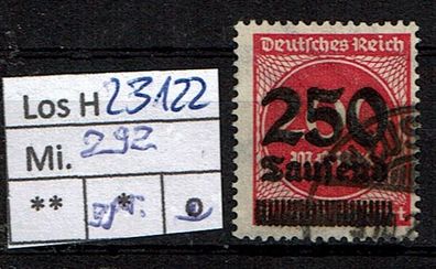 Los H23122: Deutsches Reich Mi. 292, gest., gepr. INFLA