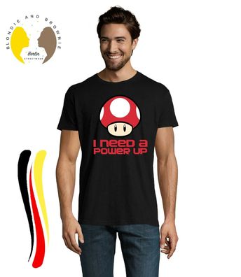 Blondie & Brownie Fun Herren T-Shirt Power Level Up Pilz Mario Yoshi Luigi Yoshi