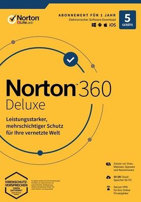 Norton 360 Deluxe - 5 Geräte / 1 Jahr inkl. 50GB, KEIN ABO, Download