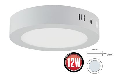 12W LED Deckenleuchte Neutralweiß 910 Lumen Ø170mm Aufputz Lampe Rund Decke Beleuc...