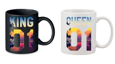 Blondie&Brownie Partner Pärchen Kaffee Tee Tasse Set Zweiteilig KING & QUEEN SUN