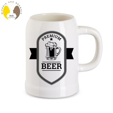 Bierkrug Beige 0,5L viele Motive Geschenk Papa Vater Fest Grill Bier Meister Tag