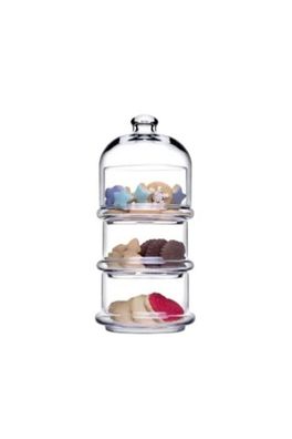 Pasabahce Patisserie Basic Set 3 stapelbare Behälter mit Kuppel, Glas, Transparent