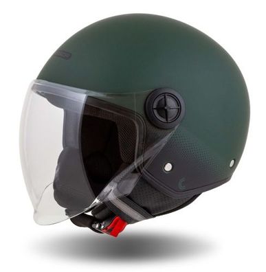 Jethelm Roller Helm Crosshelm Motorradhelm Handy Cassida grün matt mit Visier