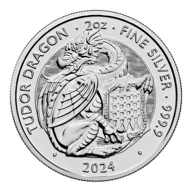 Silbermünze Tudor Beasts - Tudor Dragon 2 oz Royal Mint 999 Silber 5 Pound