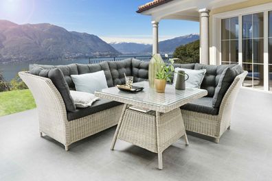 Destiny Eckgruppe PALMA, Tisch 90x90x67cm, Polyrattan, vintage weiß