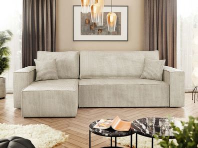 Ecksofa Karl Cord Eckcouch L-Form Schlaffunktion Bettkasten Wohnzimmer M24