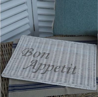 Rattan Maritim bon Appetit weiß Tischset Placemat Platzset Maison weiß Meer Wohnstil