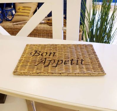 Rattan Maritim bon Appetit natur Tischset Placemat Platzset Maison weiß Meer Wohnstil