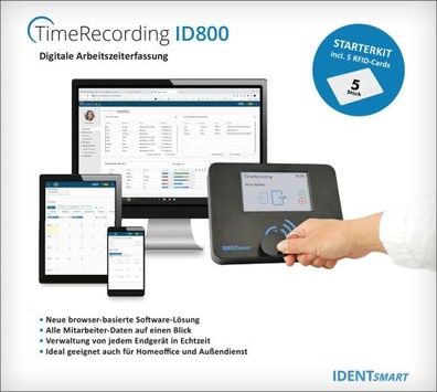 IDENTsmart ID800 Zeiterfassung inkl. 5 RFID Mitarbeiter-Karten * erweiterbar*