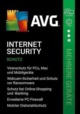 AVG Internet Security / 10 PC 1 Jahr / Vollversion/ Upgrade - DE - ESD