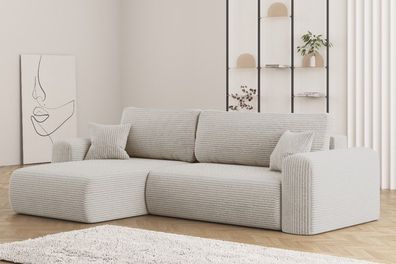 Ecksofa mit Schlaffunktion und Stauraum für Bettzeug, Capri Stoff Poso Beige Links