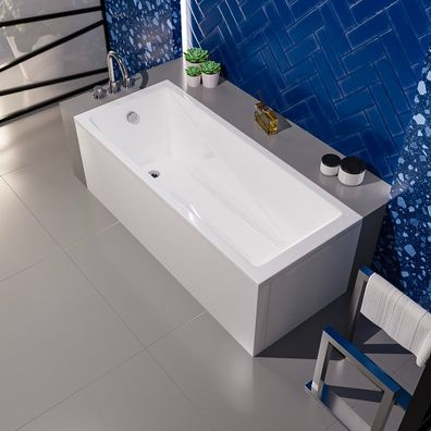 ECOLAM Badewanne 160x80 Wave Acrylwanne Rechteck Ablaufgarnitur VIEGA Silikon GRATIS