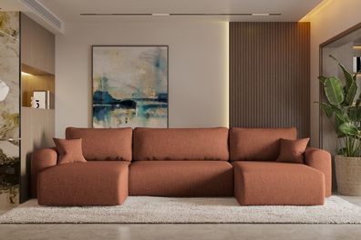 Ecksofa mit schlaffunktion und bettkasten, Sofa U-form, CAPRI Neve Kupfer