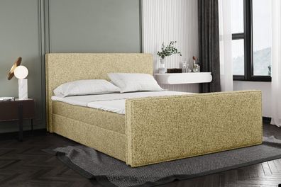 Boxspringbett mit bettkasten und matratze + topper LILA stof Puente Gelb 180x200 cm