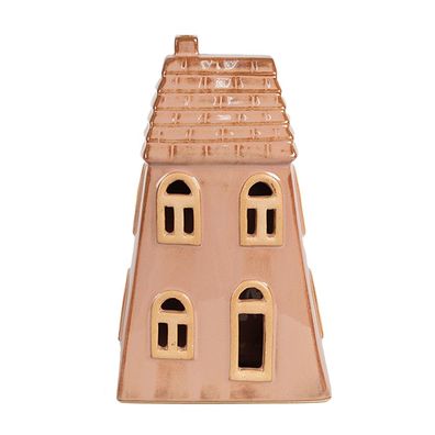 Clayre & Eef Dekoratives Haus mit LED 10x6x16 cm Braun Porzellan (Gr. LED 10x6x16 cm)