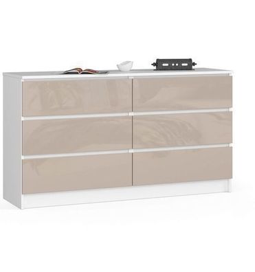 Kommode AKORD K140 Weiß 138 cm Front Cappuccino Hochglanz B138 x H77 x T40 cm