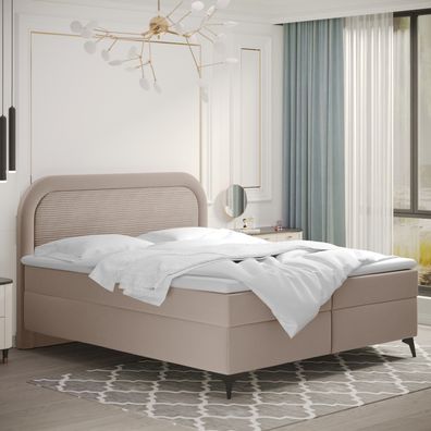 Boxspringbett mit bettkasten und topper Valentino, Paros/ Poso 140x200 cm Beige