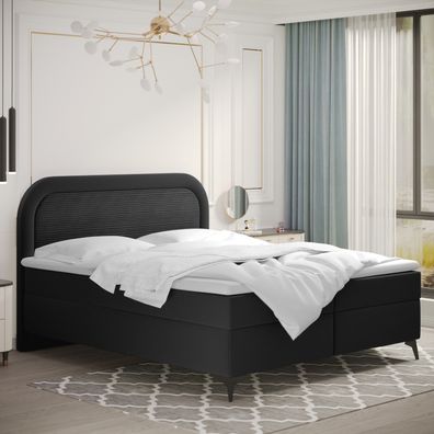 Boxspringbett mit bettkasten und topper Valentino, Paros/ Poso 140x200 cm Schwarz