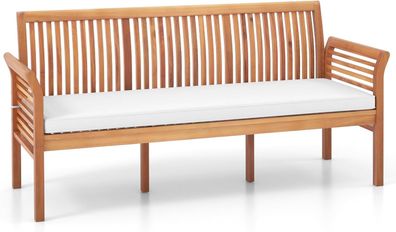 Gartenbank Akazienholz, Holzbank mit Sitzkissen für 3 Sitzer, Gartensofa bis 540kg