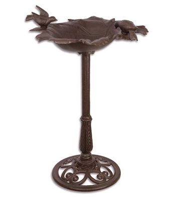 Jugendstil Vogeltränke mit Ständer H 82 cm aus Eisen in braun Romantisches Vogelbad