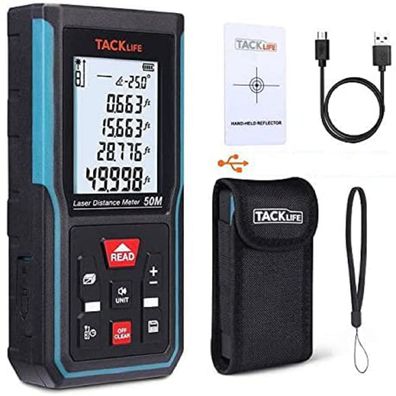 Tacklife S5-50, 50m Laser-Entfernungsmesser, Lasermessgerät, USB-Aufladung, ±2 mm